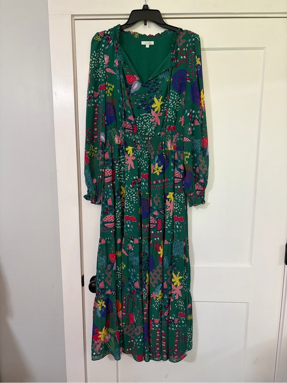 Jade Melody Tam Green Floral Print Long Sleeve Maxi Dress